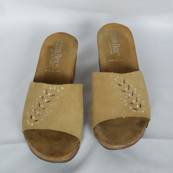 Napa Flex Genuine Suede Slide Platform Slides Sandals 38 David Tate 90s Y2K - Picture 2 of 5